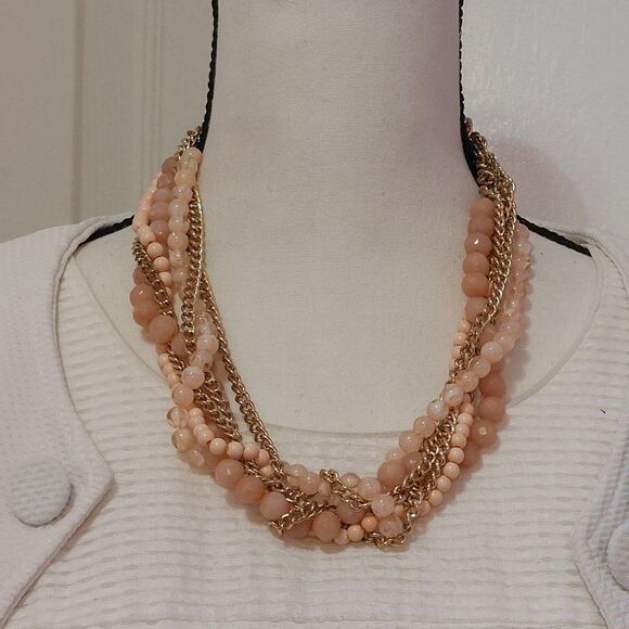 Peaches and Cream Beads Fold Tone Twisted Strands Statement Necklace - Picture 4 of 8